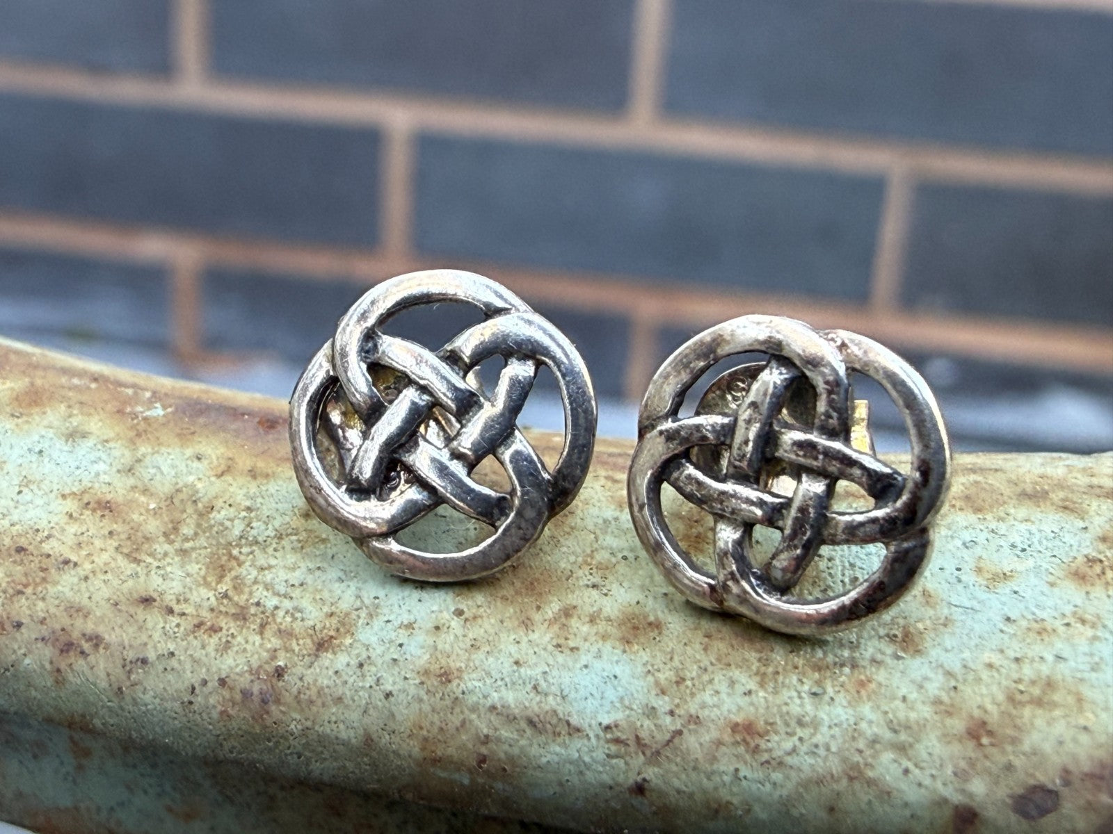Vintage Kit Heath Sterling Silver Celtic Knot Stud Earrings 1994 Signed