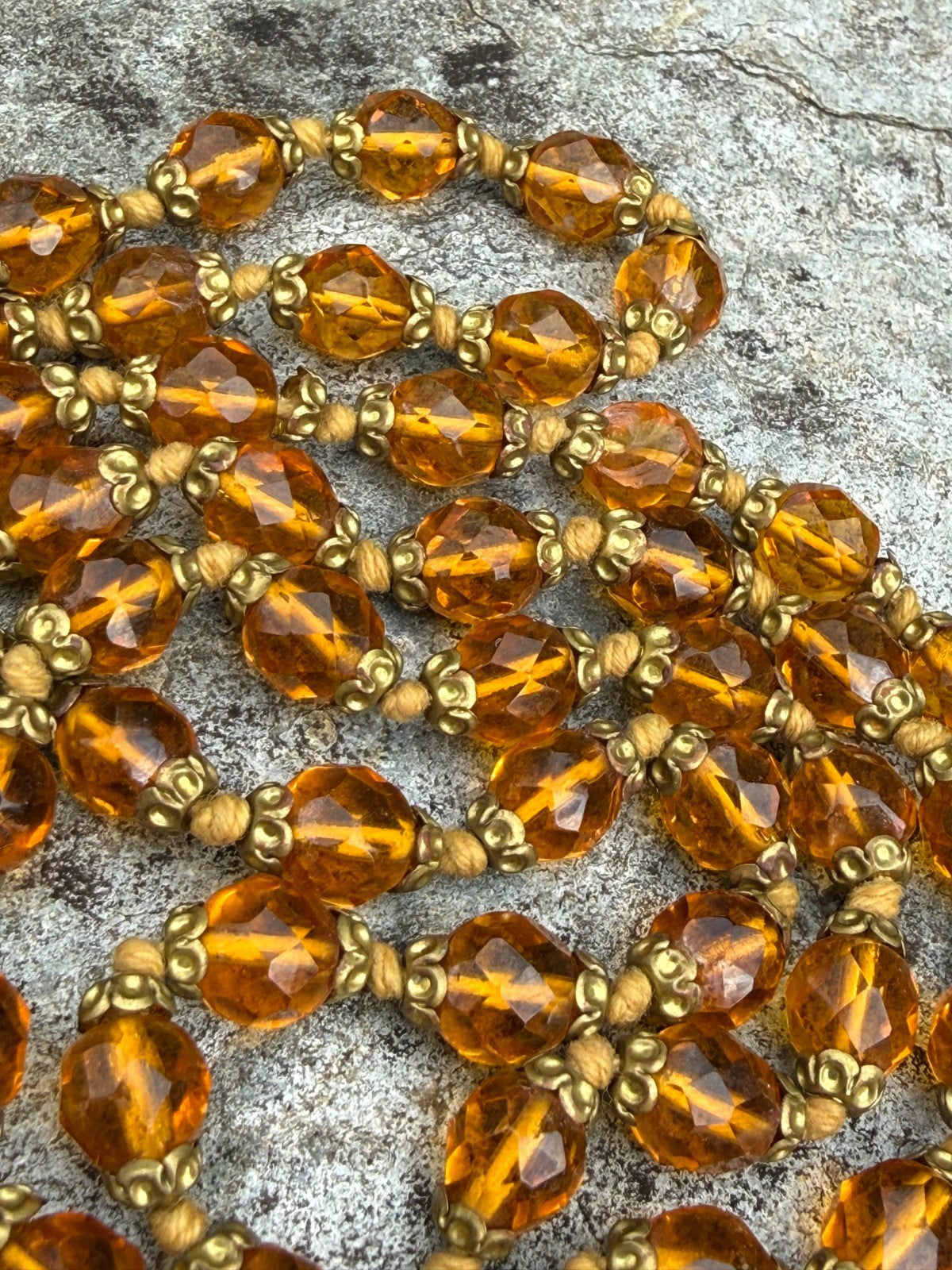 Vintage Orange Glass Bead Necklace Long Flapper Opera Strand No Clasp 136cm
