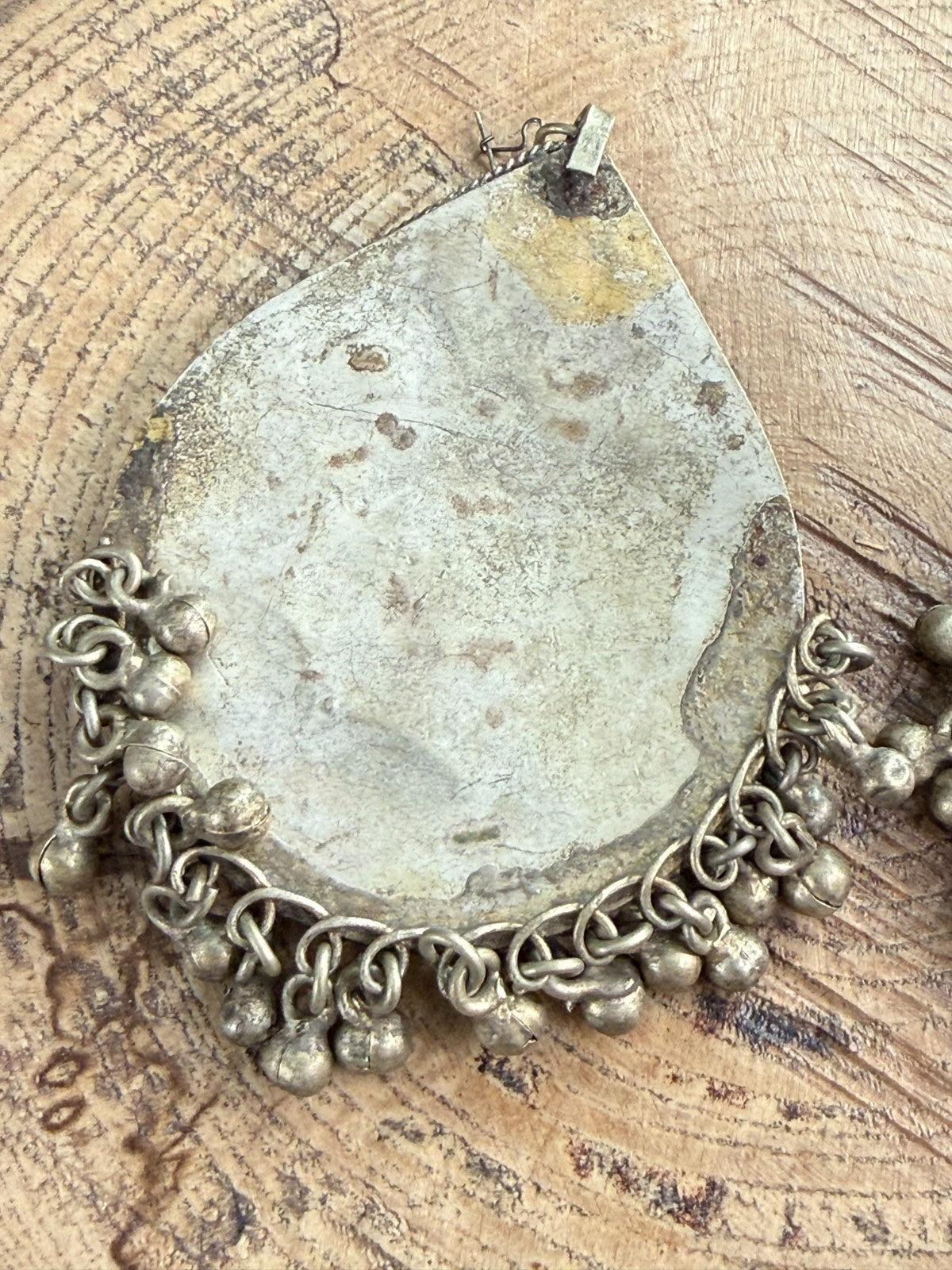 Vintage Tibetan Himalayan Tribal Earrings Agate Silver Tone Bell Drop Dangle