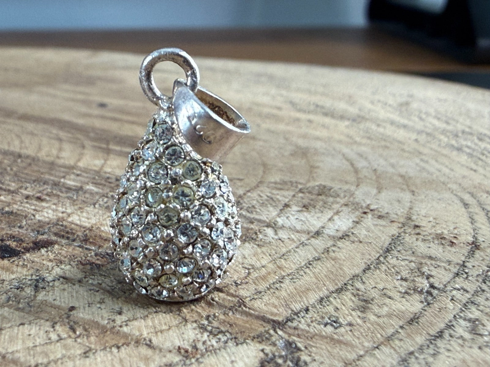 Sterling Silver 925 Pavé Rhinestone Teardrop Pendant Clear Crystal Sparkle Charm