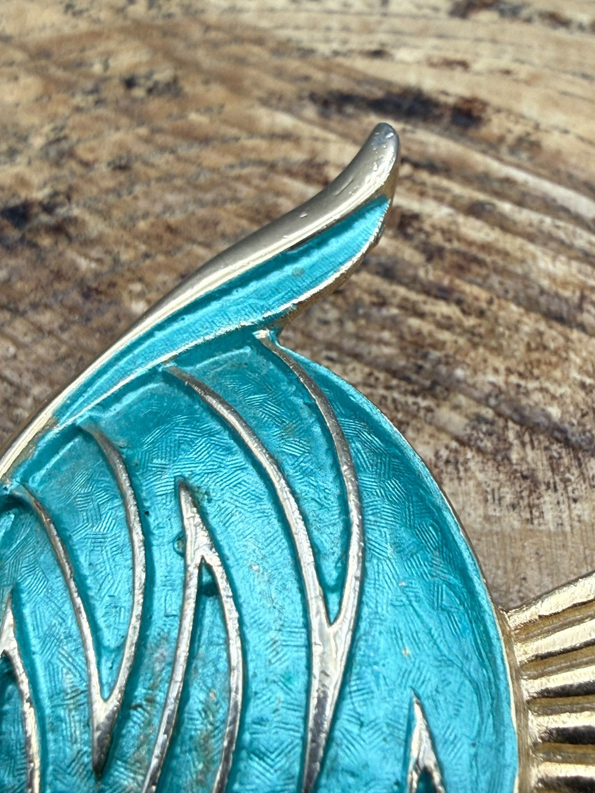 Vintage Pastelli Angel Fish Brooch Gold Tone Turquoise Pin Tropical Sealife