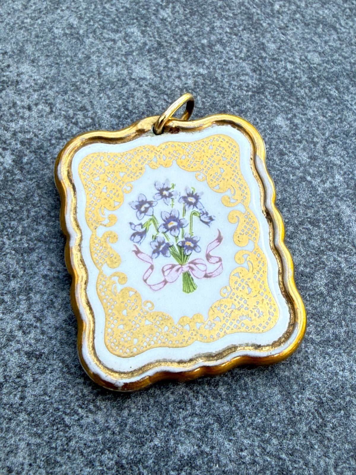 Franklin Mint 'Victorian Valentine' Pendant 24ct Gold Plated Porcelain Floral