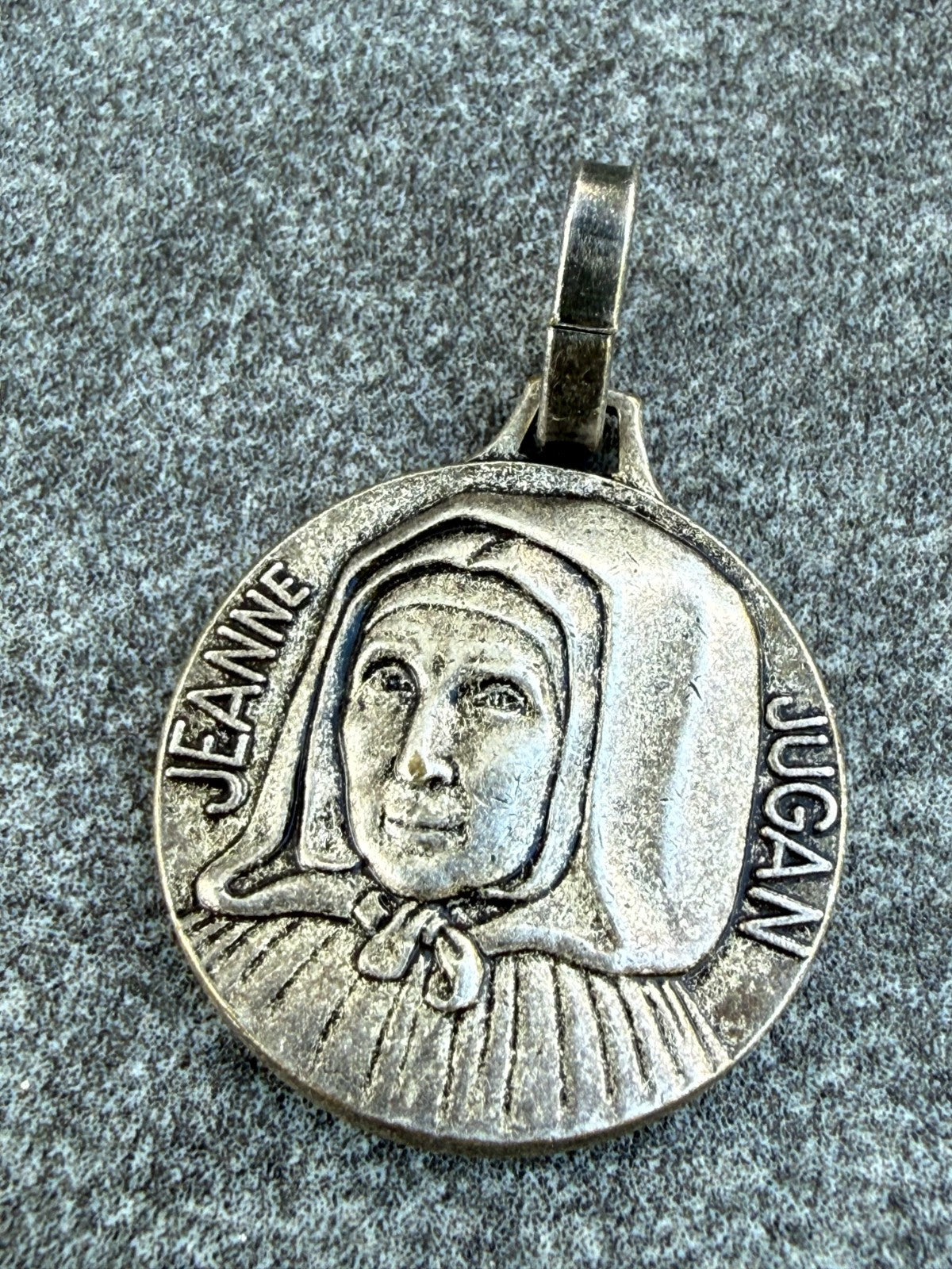 Vintage Jeanne Jugan Medal Silver Tone French Catholic Medallion Mary of Cross