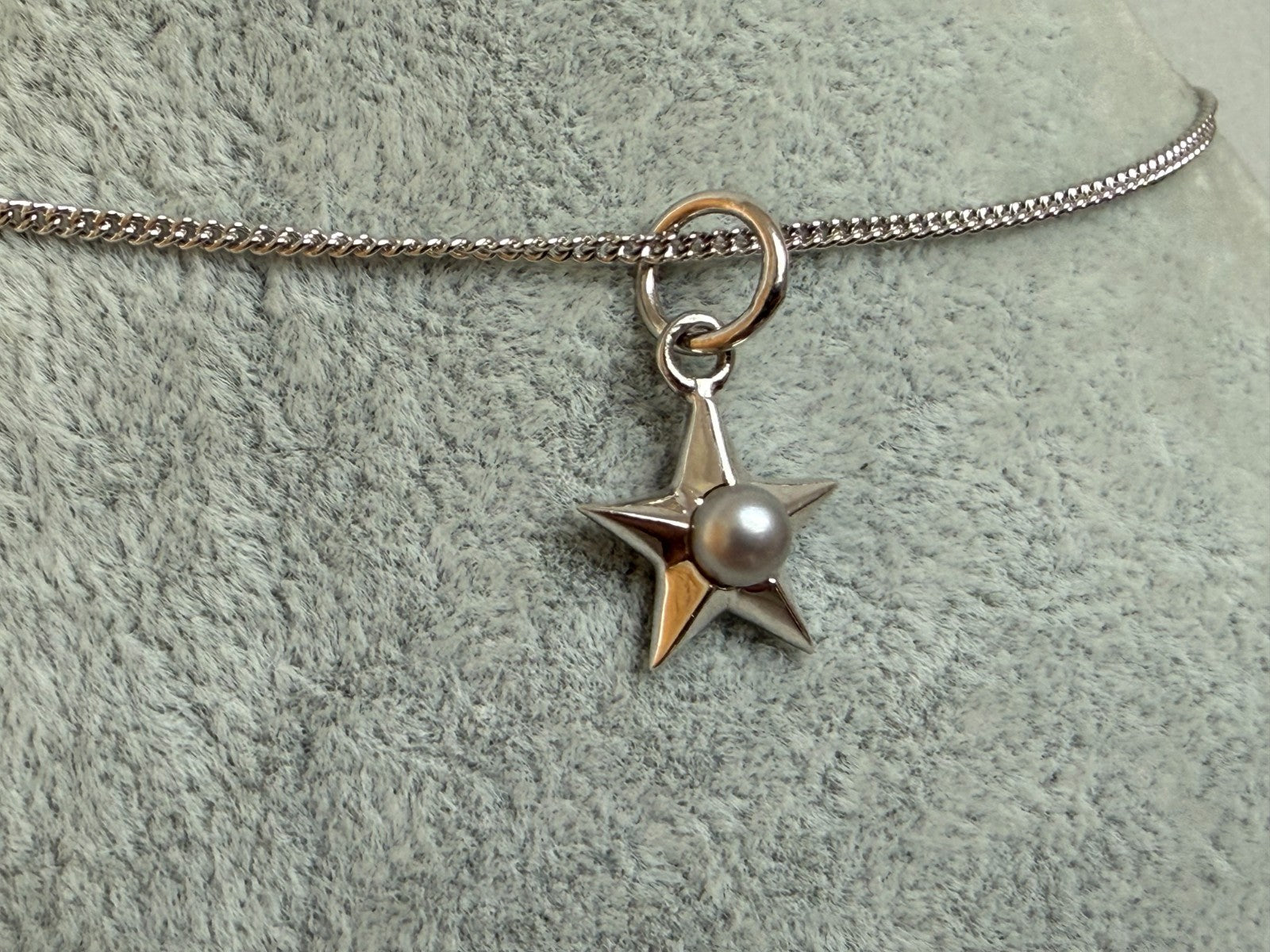 Sterling Silver 925 Star Pearl Pendant Necklace Curb Chain 52cm CB Mark