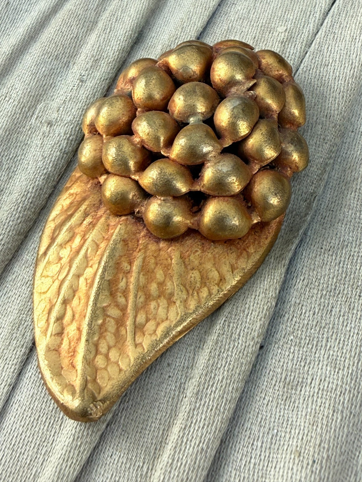 Vintage Gold Tone Berry Cluster Leaf Dress Clip 1930s Art Deco Raspberry