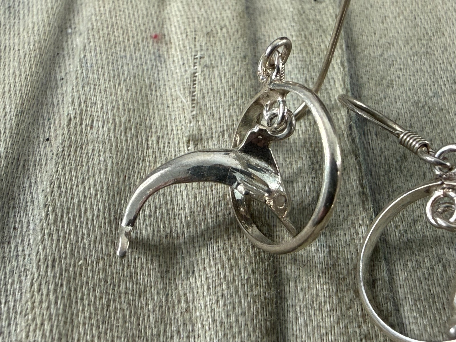 Sterling Silver 925 Dolphin Hoop Drop Earrings Retro Novelty Fish Hook Dangle