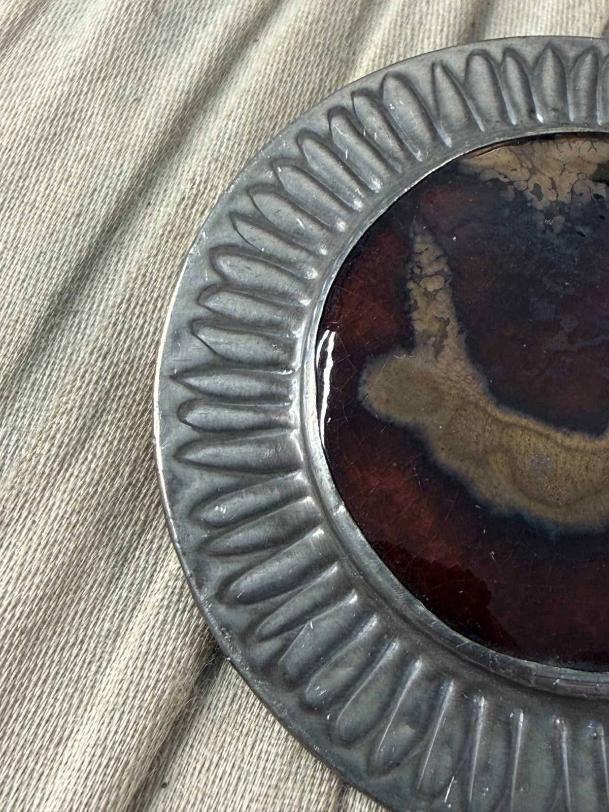 Vintage Ruskin Style Brooch Pin Arts & Crafts Glass Cabochon Large Silver Tone