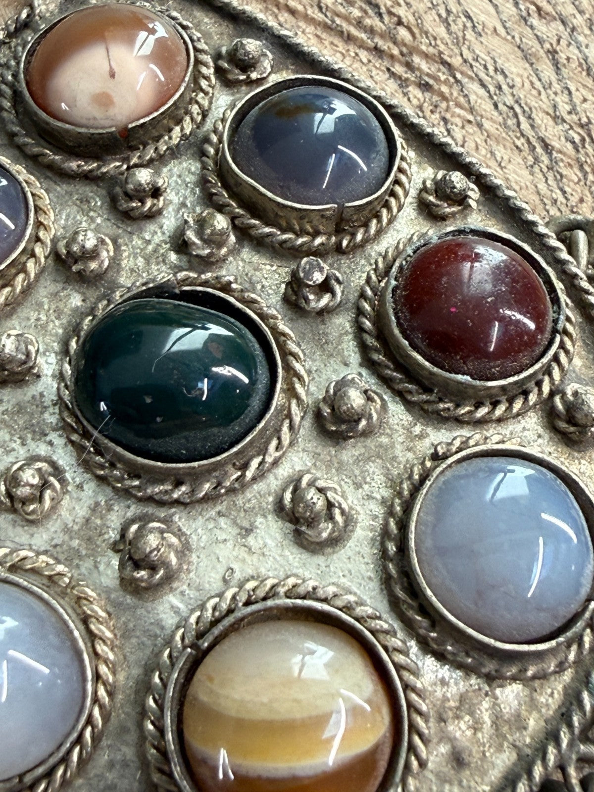 Vintage Tibetan Himalayan Tribal Earrings Agate Silver Tone Bell Drop Dangle