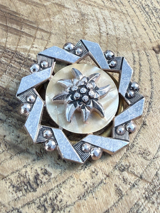 Vintage Edelweiss Scarf Clip Rose Gold Tone Alpine Flower Celluloid Pin