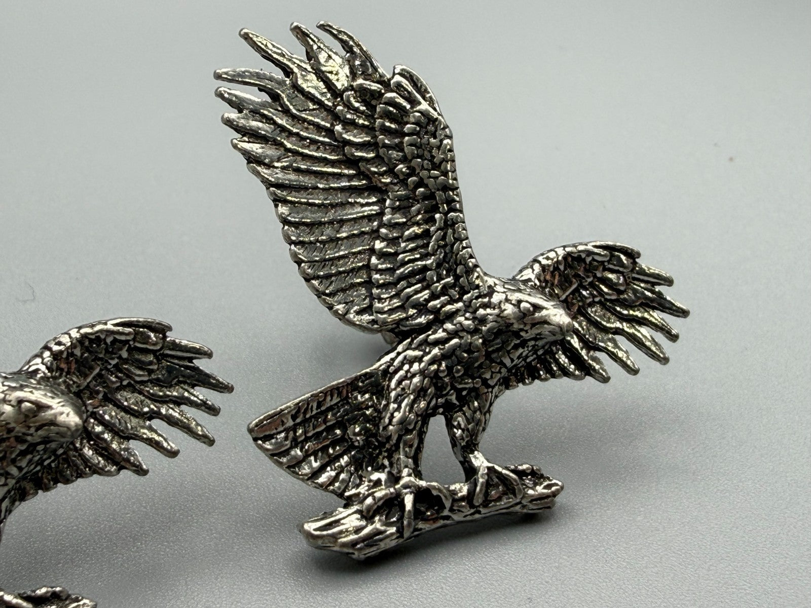 Vintage A.R. Brown Pewter Eagle Cufflinks Silver Tone Signed Bird of Prey