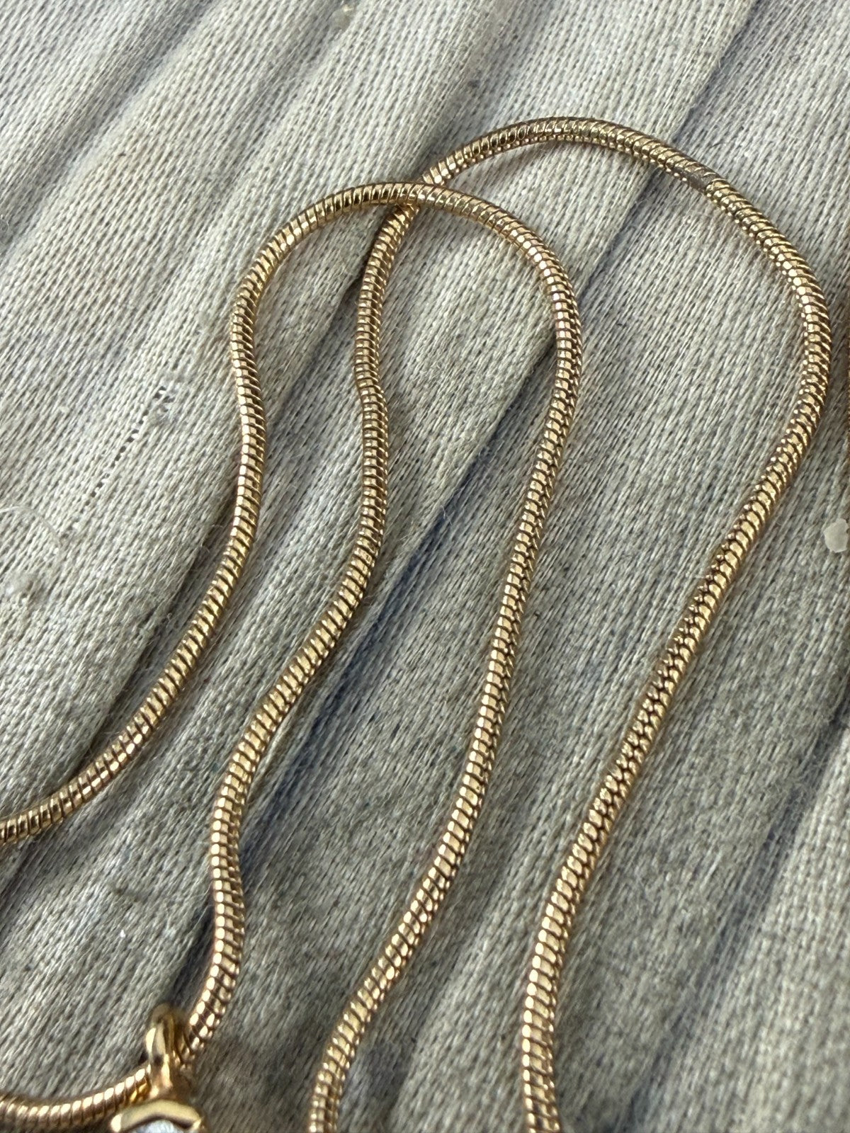 Vintage Gold Tone Goshenite Beryl Double Stone Pendant Snake Chain Necklace 45cm