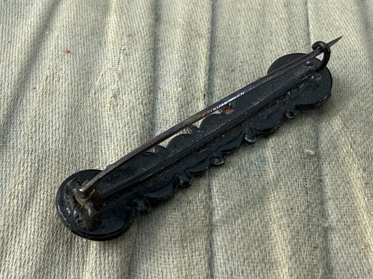Antique Victorian French Jet Bar Brooch Black Glass Graduated Six Stone Mourning
