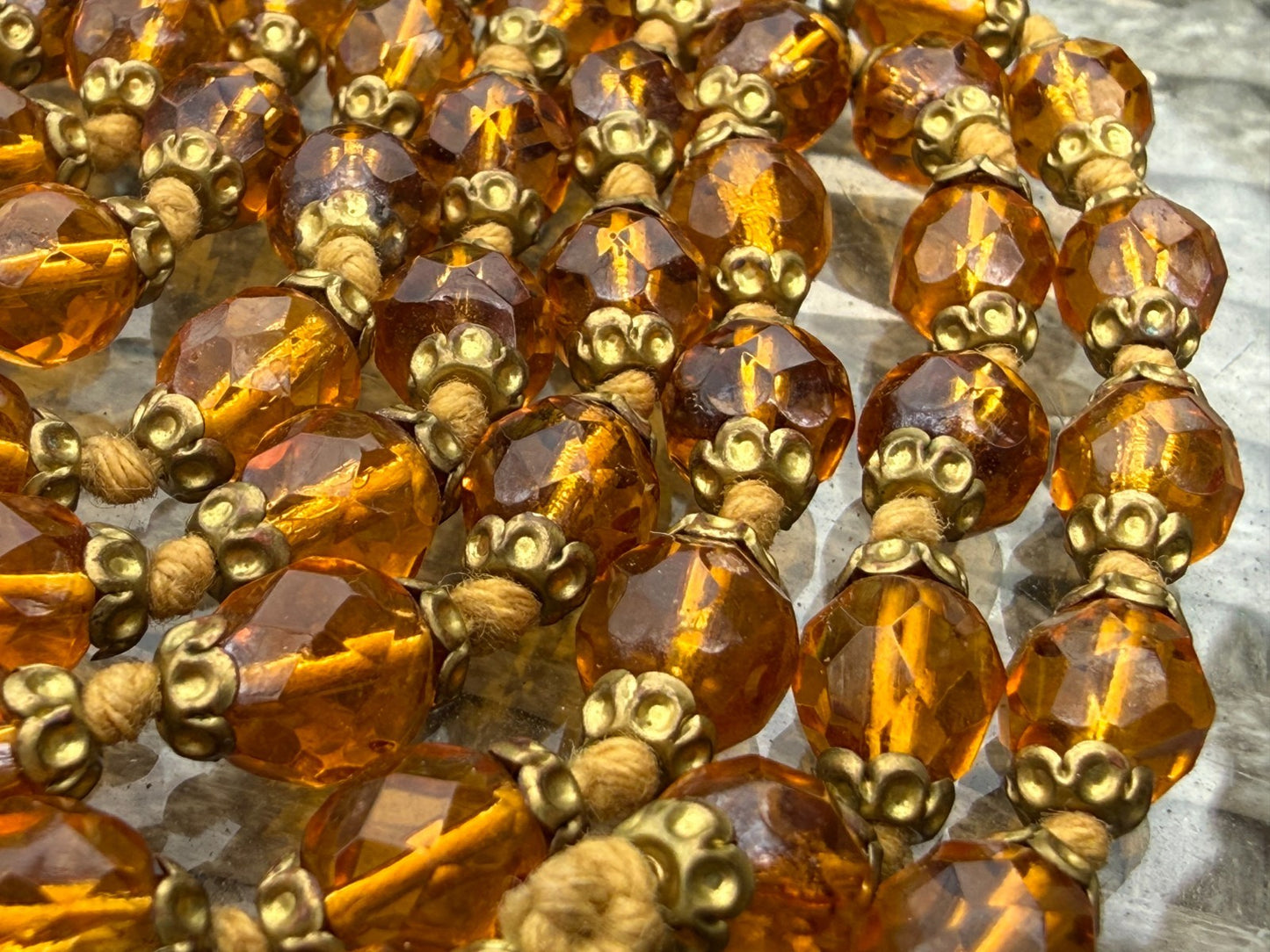 Vintage Orange Glass Bead Necklace Long Flapper Opera Strand No Clasp 136cm
