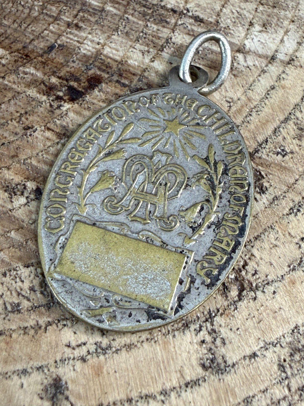 Vintage Children of Mary Sodality Medal Immaculate Conception Silver Tone Brass