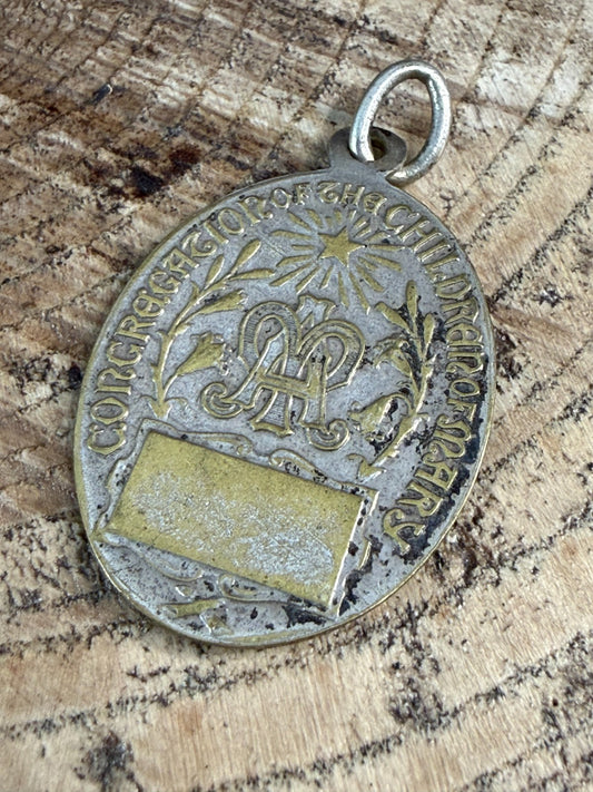 Vintage Children of Mary Sodality Medal Immaculate Conception Silver Tone Brass