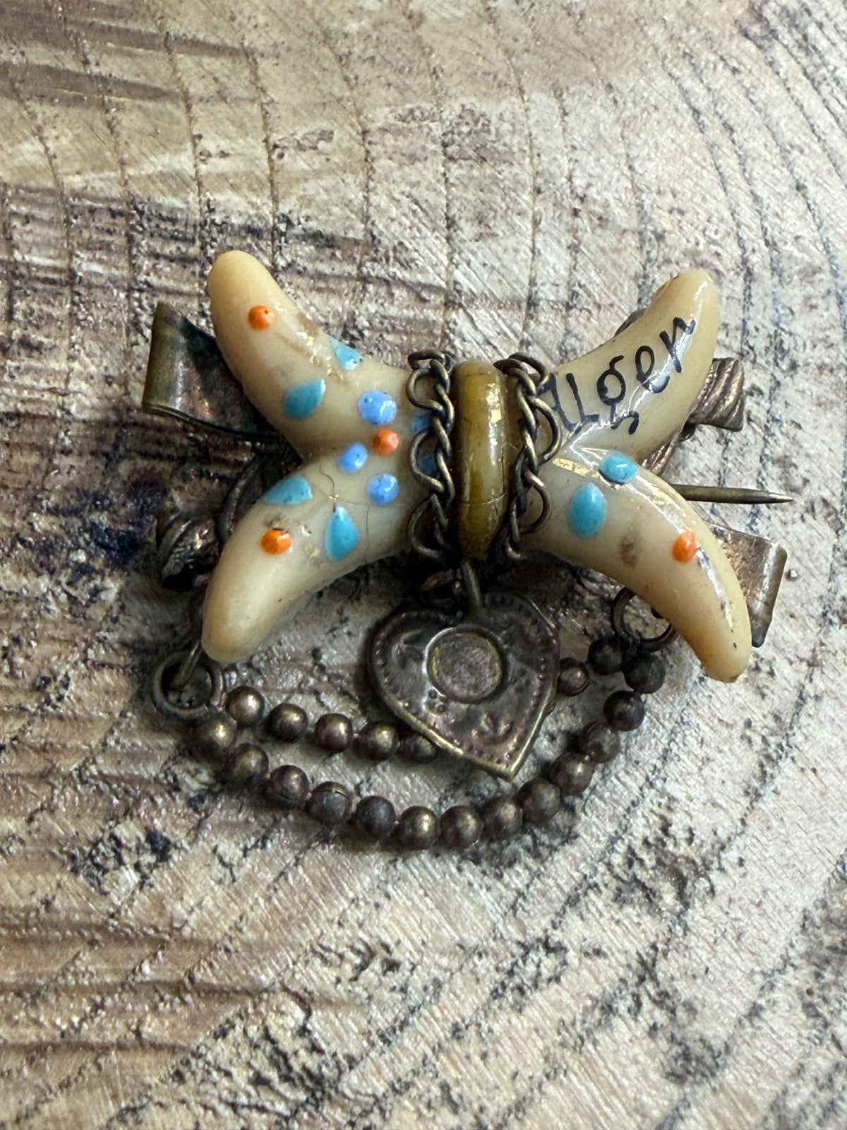 Antique Victorian Souvenir Sweetheart Brooch Alger Algeria Love Heart Pin