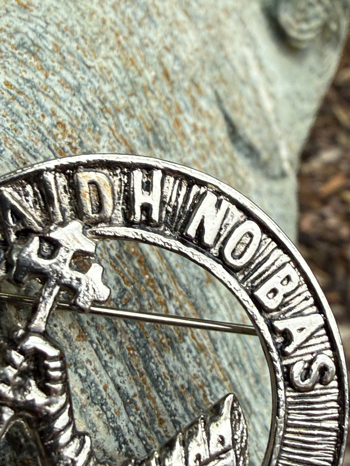 Vintage Clan MacDougall Brooch Silver Tone Scottish Buaich No Bas Motto Badge