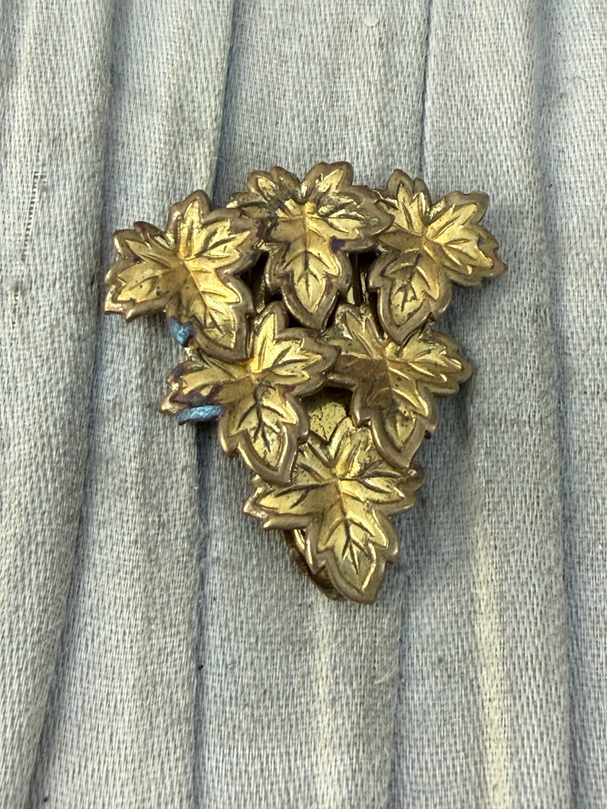 Vintage Gold Tone Maple Leaf Cluster Dress Clip 1930s Art Deco Registered Design