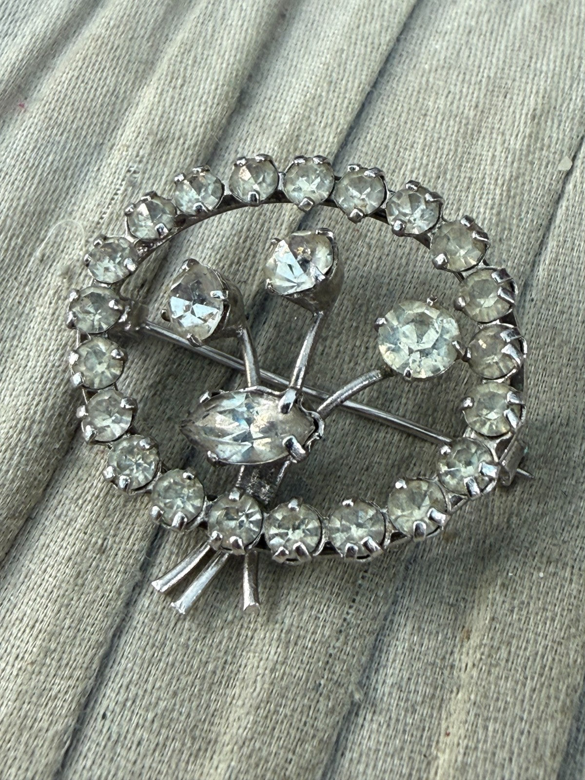 Vintage Sparkly Brooch Mid Century Silver Tone Clear Rhinestone Floral Bouquet