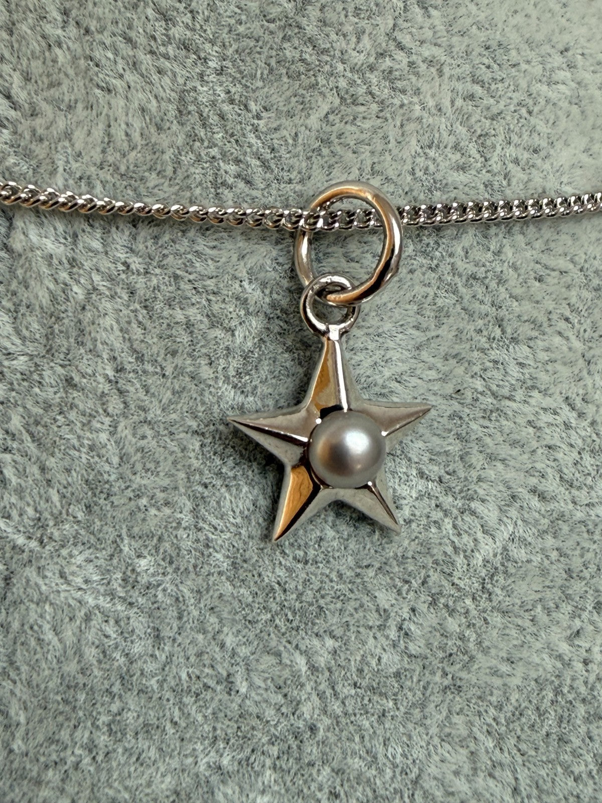 Sterling Silver 925 Star Pearl Pendant Necklace Curb Chain 52cm CB Mark