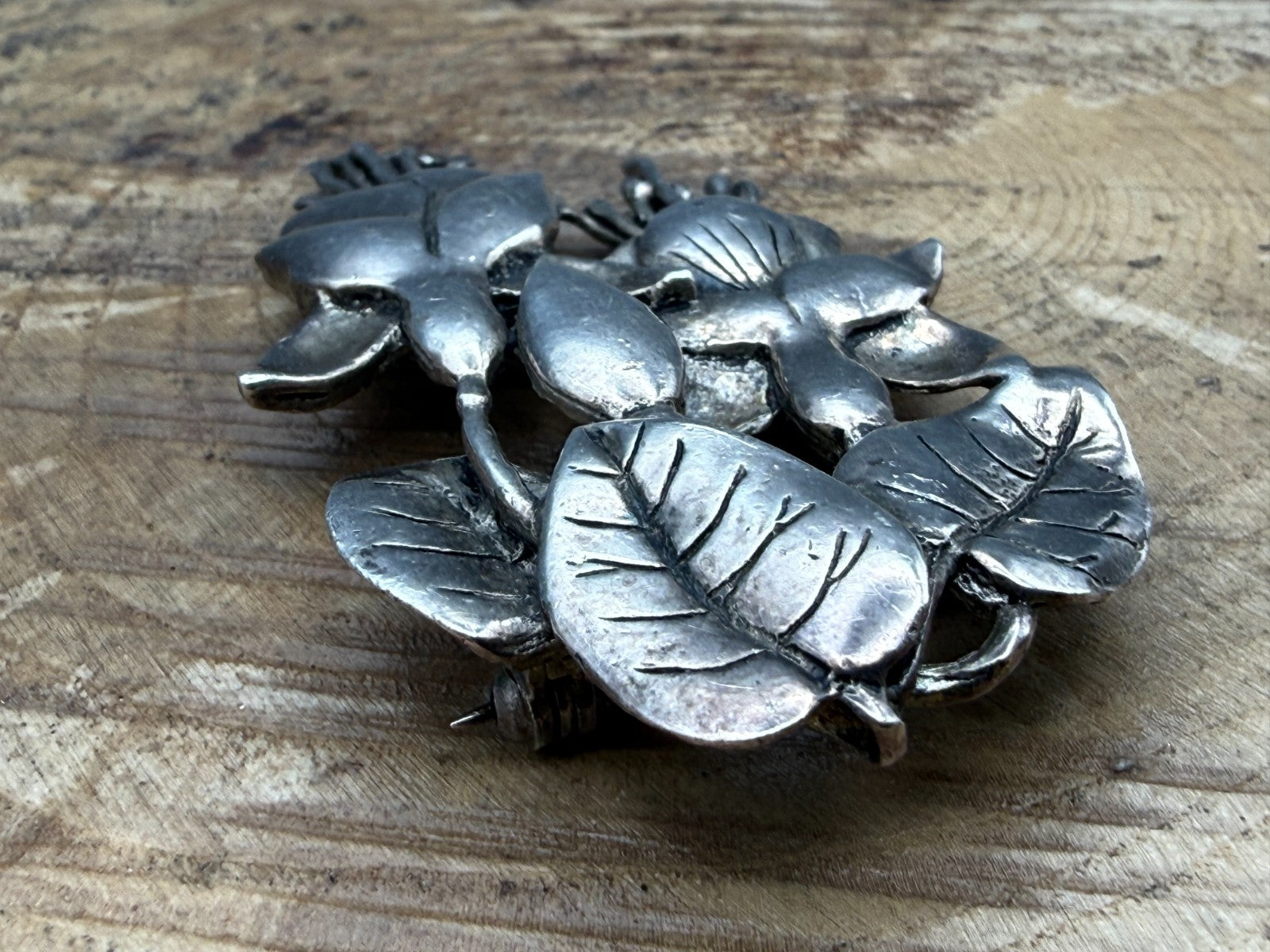 Vintage Fuchsia Brooch Pewter MASJ Silver Tone Statement Pin Signed Floral Welsh