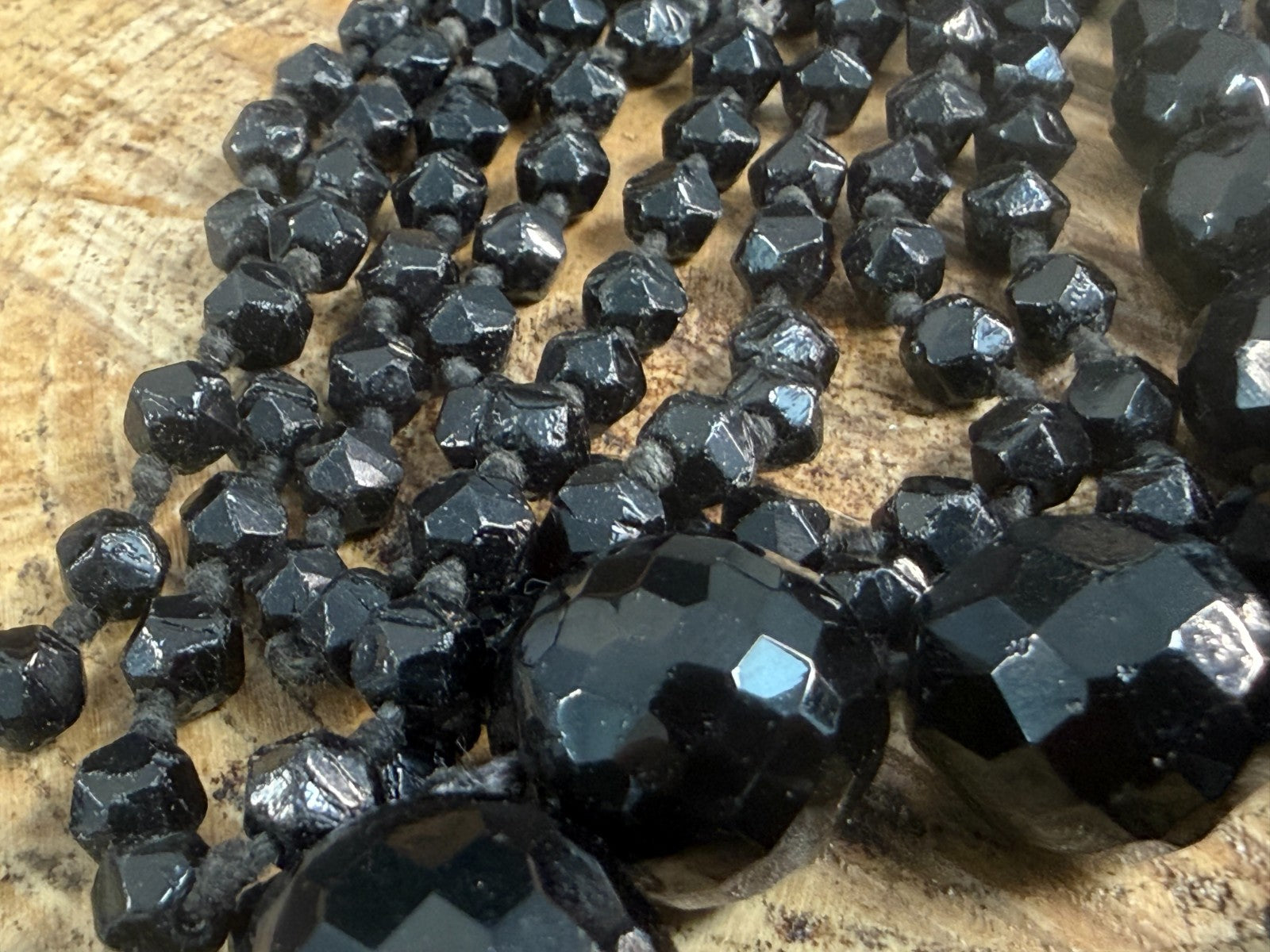 Antique Black Glass Beaded Necklace French Jet Faceted Graduating Victorian