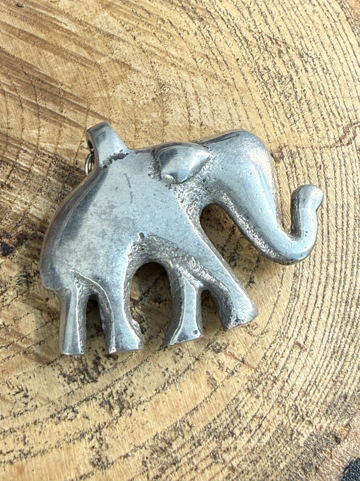 Vintage Elephant Pendant Trunk Up Lucky Charm Large Heavy Cast Silver Tone
