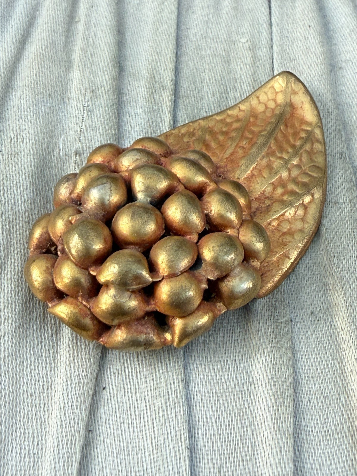 Vintage Gold Tone Berry Cluster Leaf Dress Clip 1930s Art Deco Raspberry