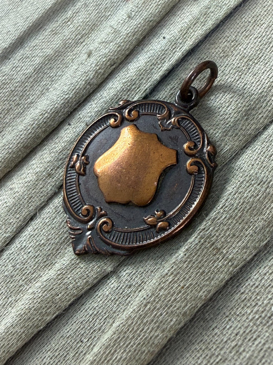 Vintage Copper Watch Fob Ornate Victorian Edwardian Style Pendant Scrollwork