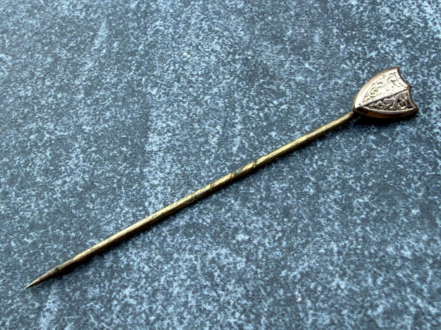 Antique Shield Stick Pin Lapel Tie Cravat Medieval Victorian 1800s Gilt Gold