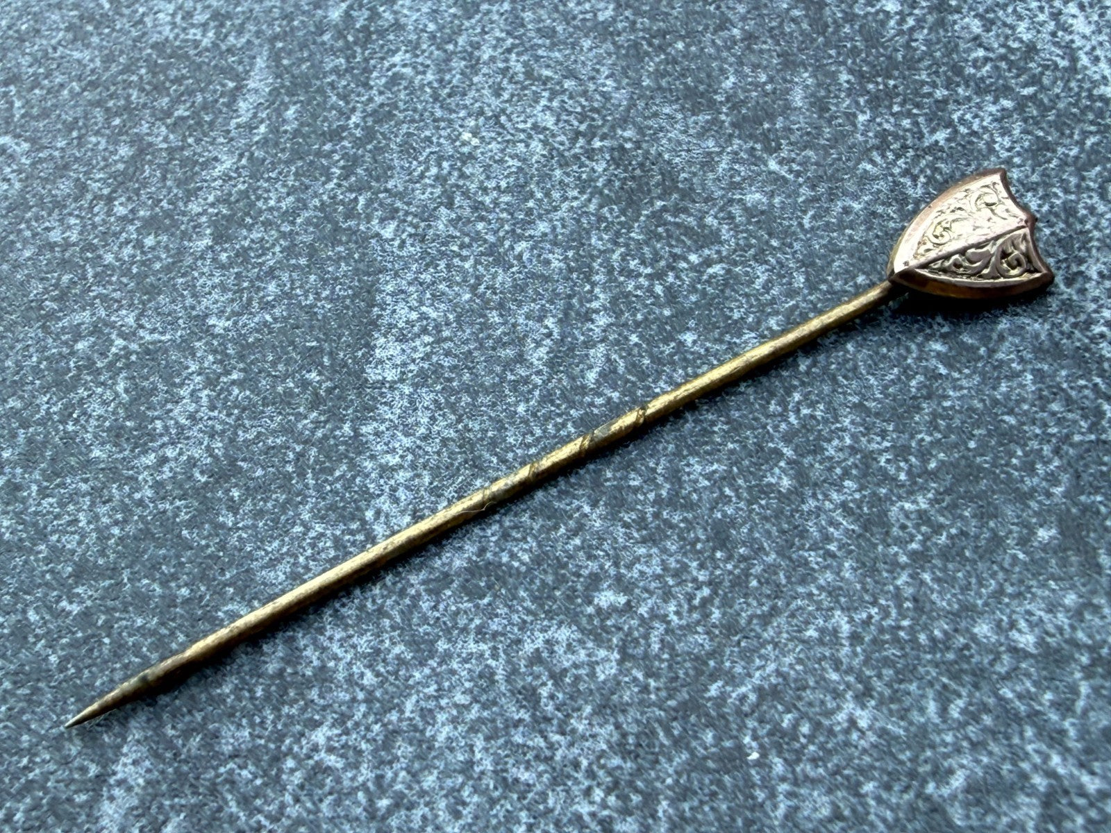 Antique Shield Stick Pin Lapel Tie Cravat Medieval Victorian 1800s Gilt Gold