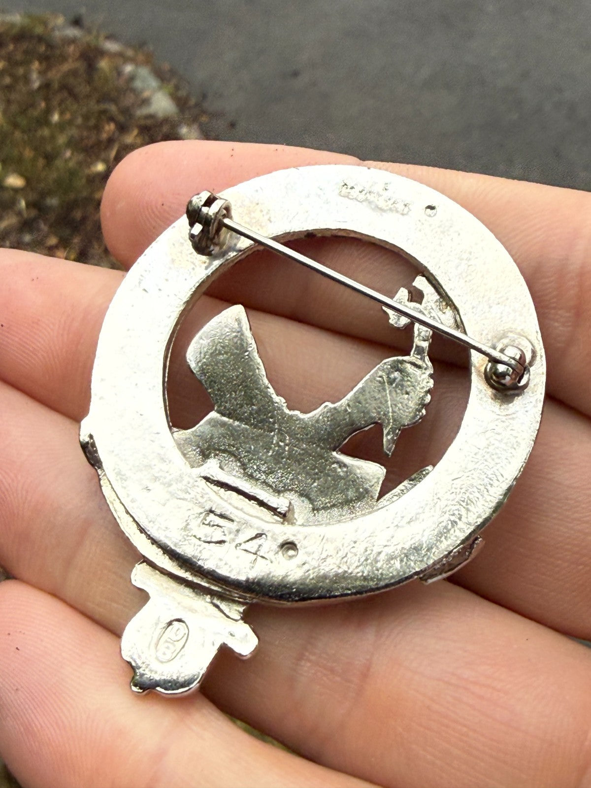 Vintage Clan MacDougall Brooch Silver Tone Scottish Buaich No Bas Motto Badge