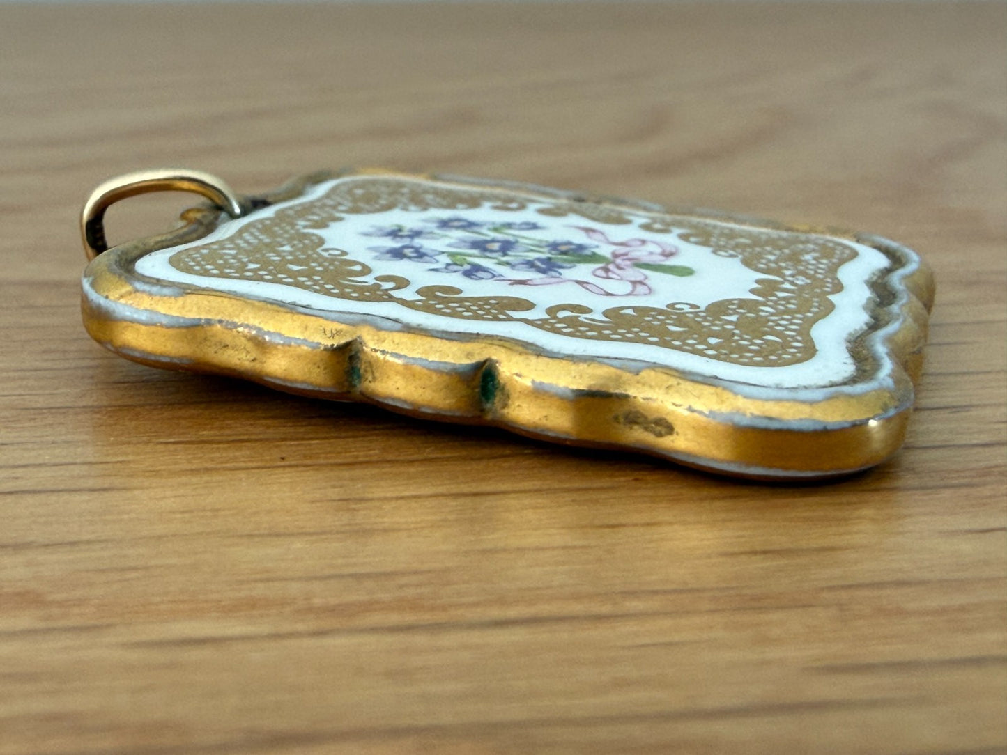 Franklin Mint 'Victorian Valentine' Pendant 24ct Gold Plated Porcelain Floral