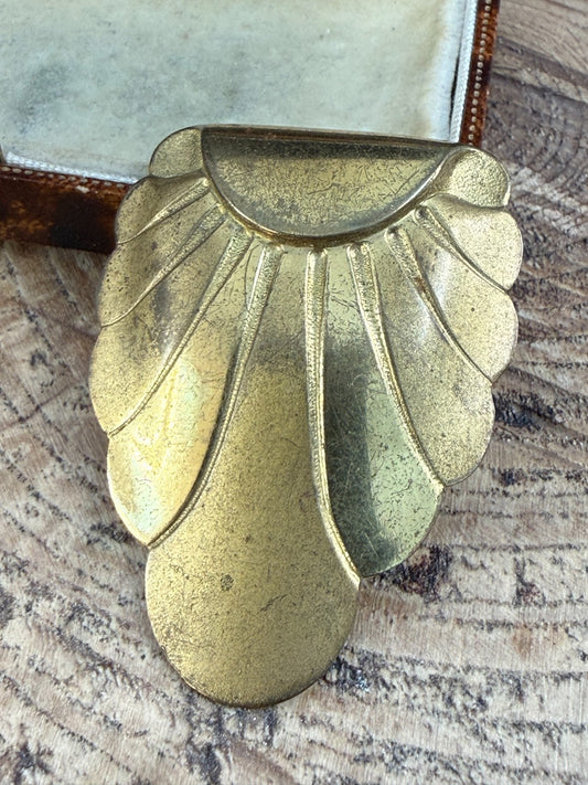 Vintage Art Deco Gold Tone Fan Dress Clip 1930s Radiating Scallop Petal