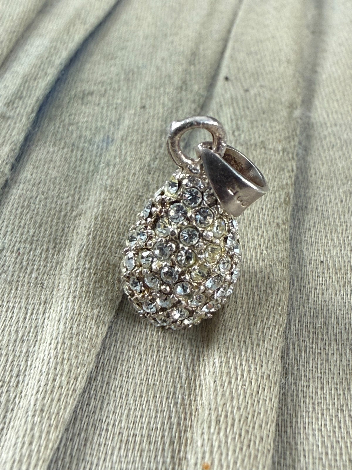 Sterling Silver 925 Pavé Rhinestone Teardrop Pendant Clear Crystal Sparkle Charm