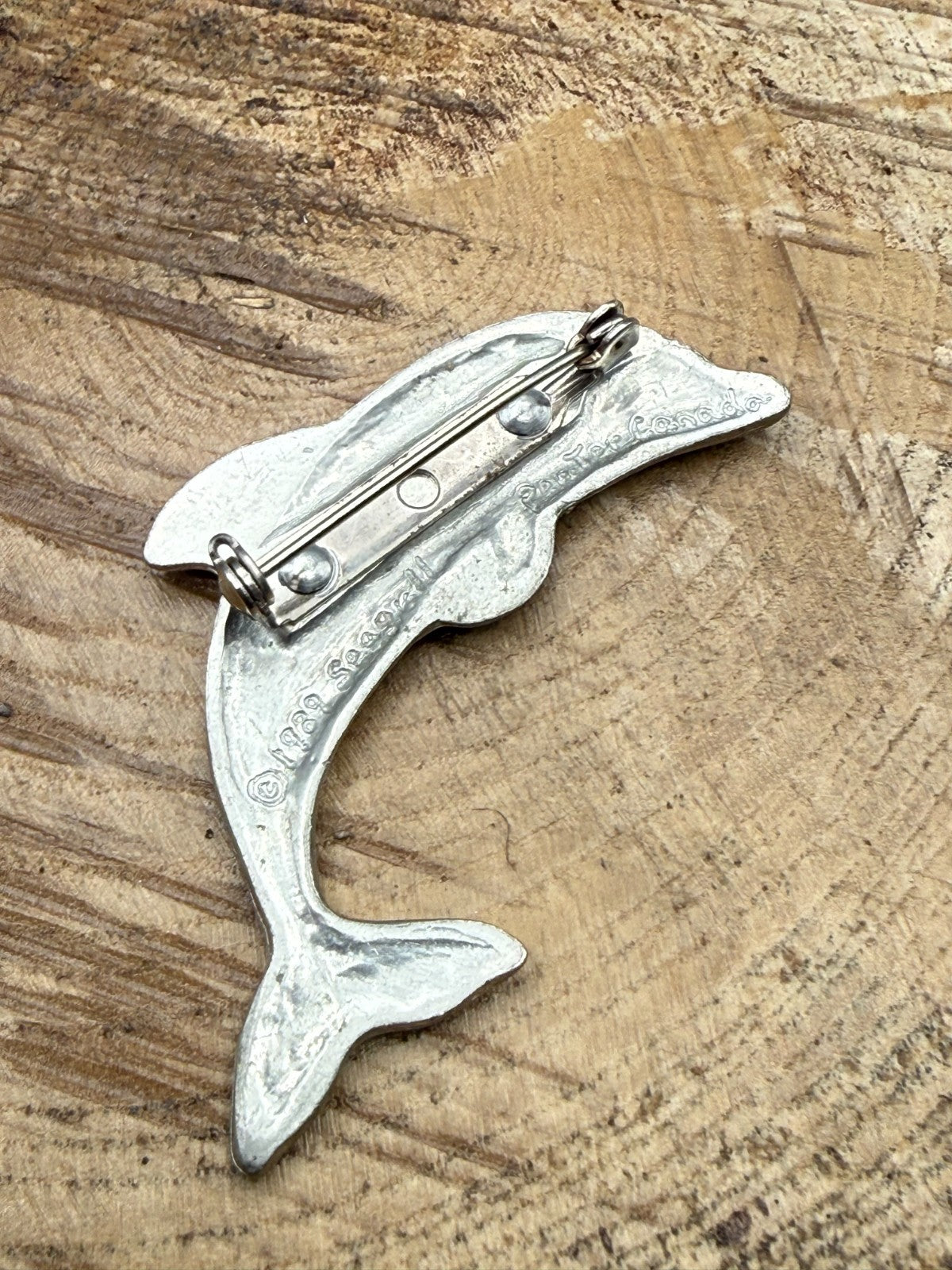 Vintage Dolphin Brooch by 'Seagull Pewter' Signed Canada 1989 Sealife Pin