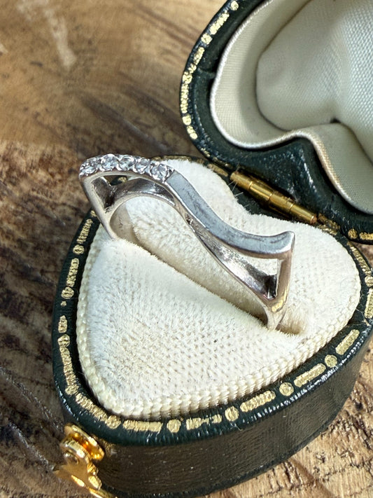Vintage Sterling Silver Wave Ring 925 Dainty Minimalist S-Shape Stackable Size L