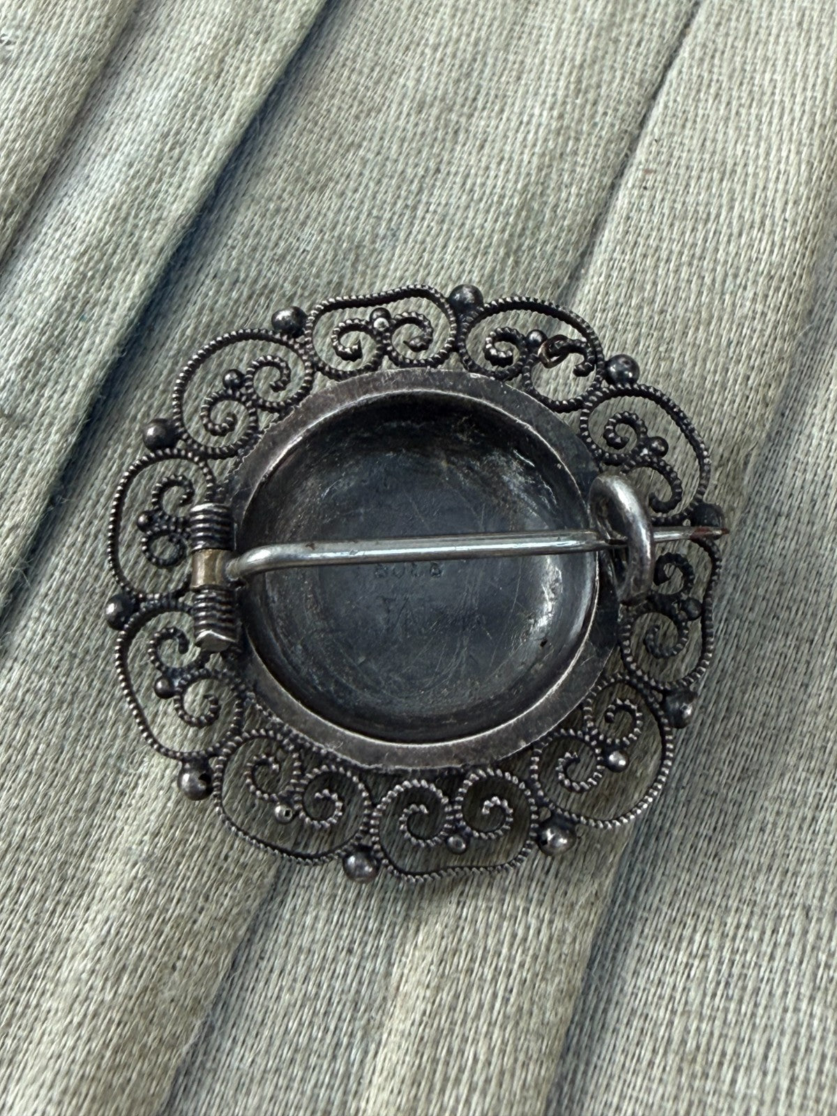 Antique Scandinavian 830 Silver Filigree Brooch Scrollwork Floral Rosette Pin