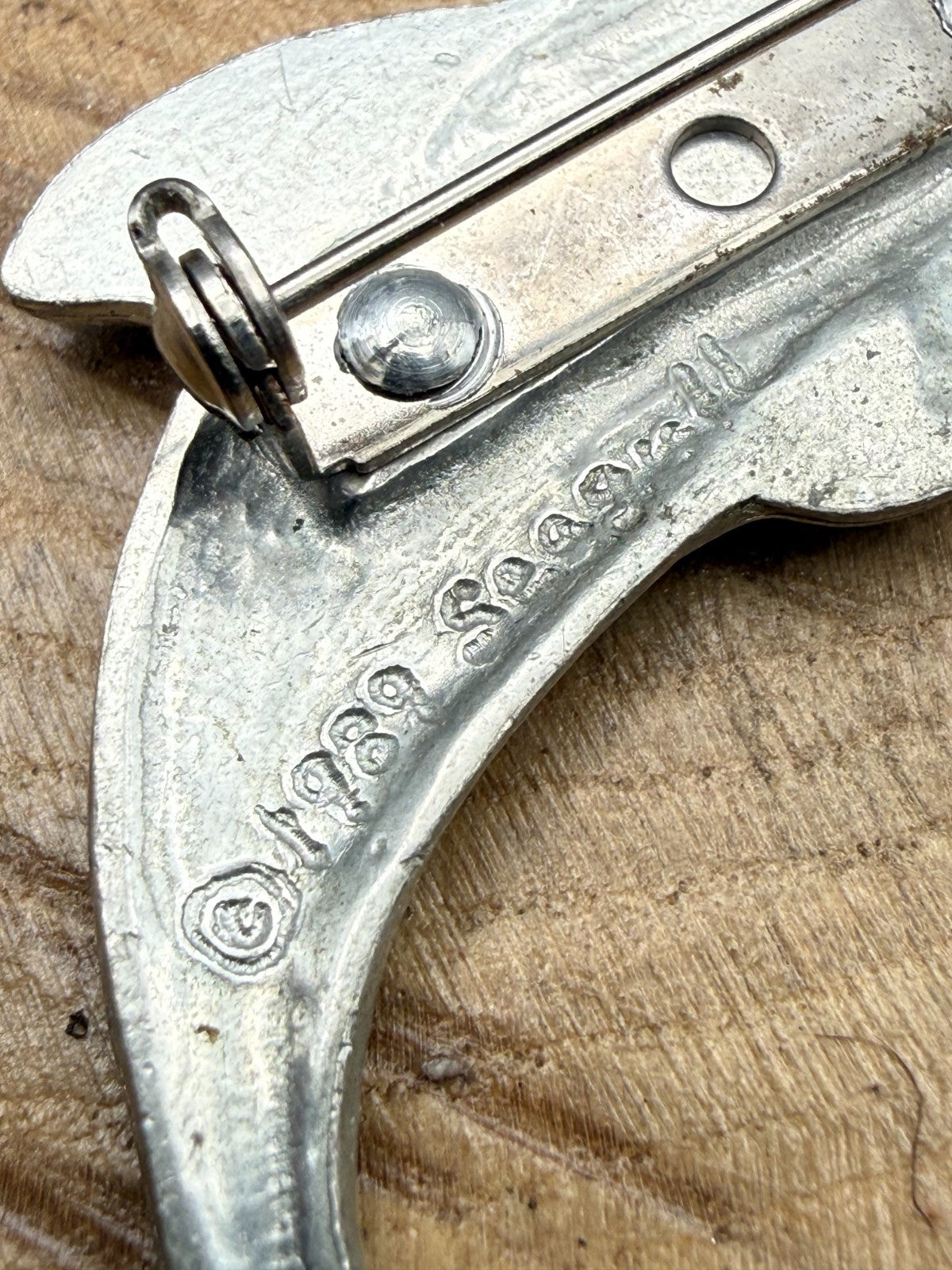 Vintage Dolphin Brooch by 'Seagull Pewter' Signed Canada 1989 Sealife Pin