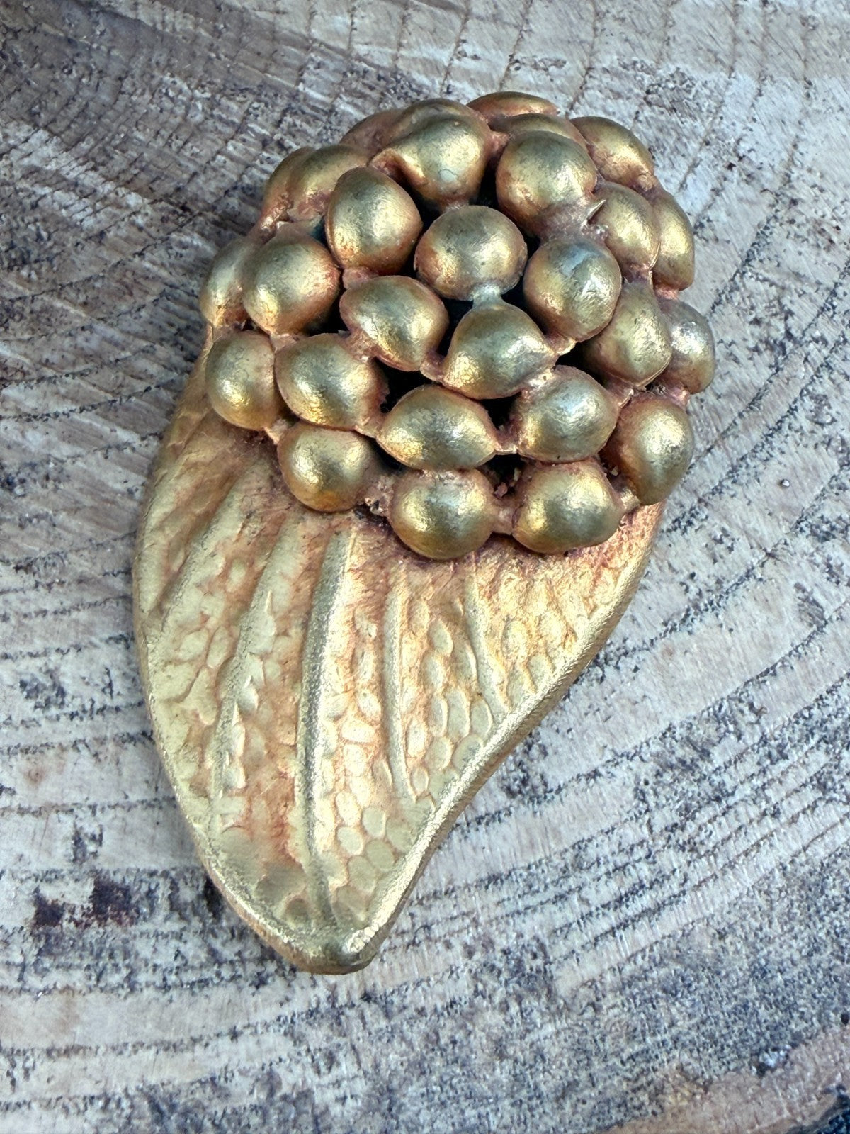 Vintage Gold Tone Berry Cluster Leaf Dress Clip 1930s Art Deco Raspberry