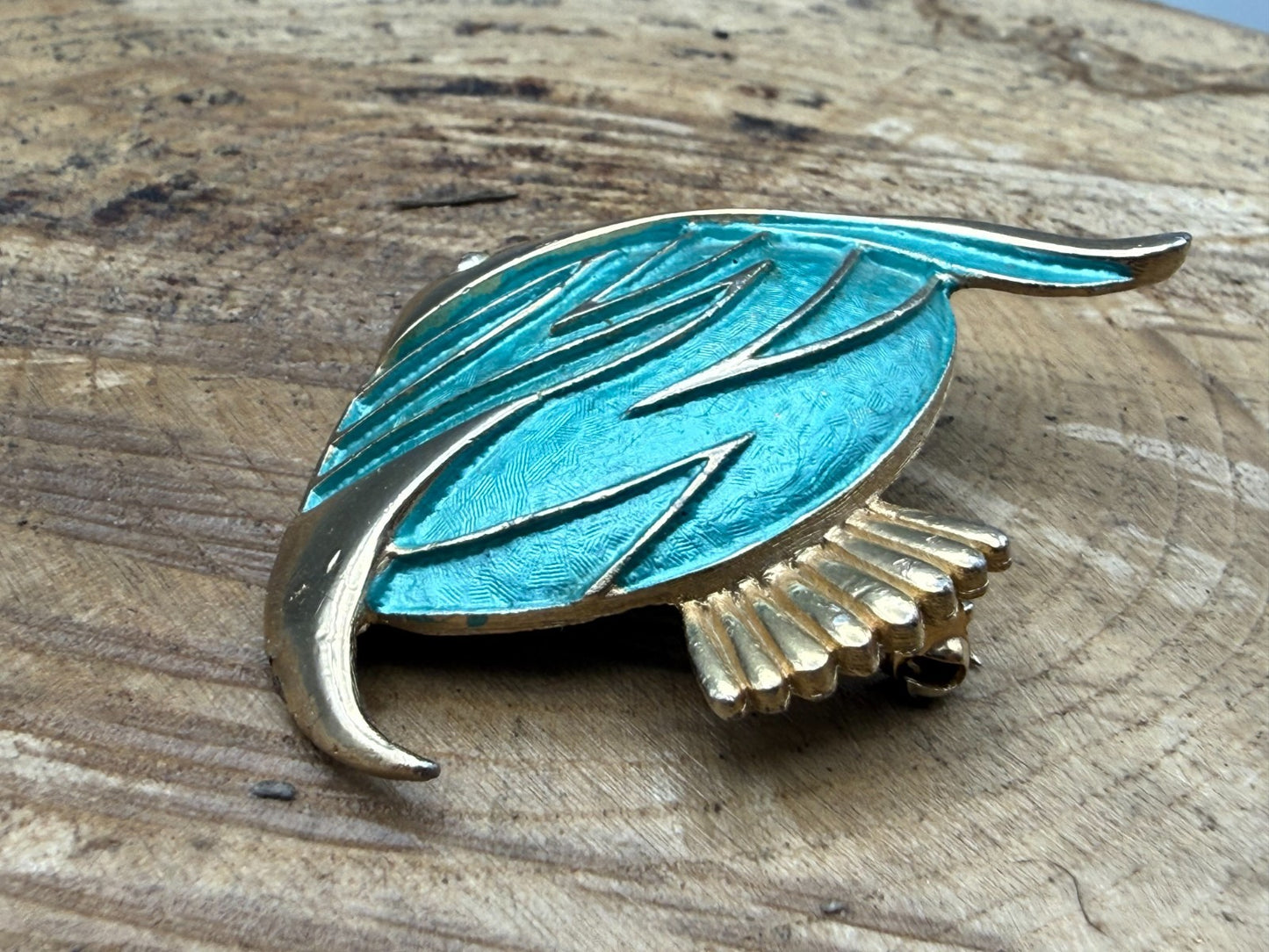 Vintage Pastelli Angel Fish Brooch Gold Tone Turquoise Pin Tropical Sealife