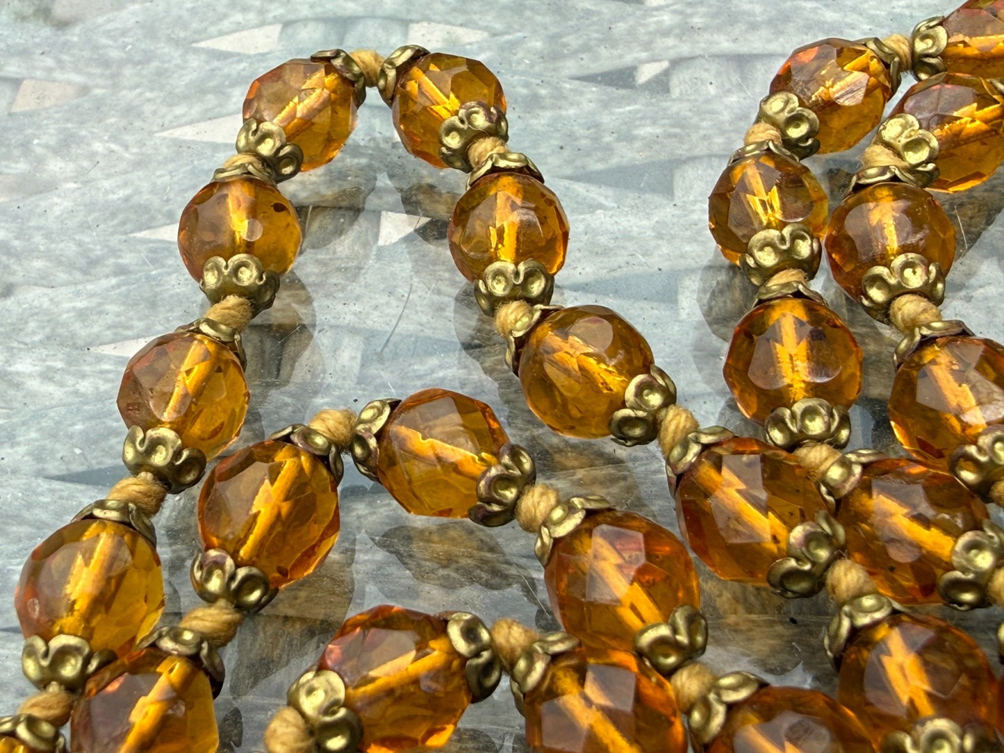 Vintage Orange Glass Bead Necklace Long Flapper Opera Strand No Clasp 136cm