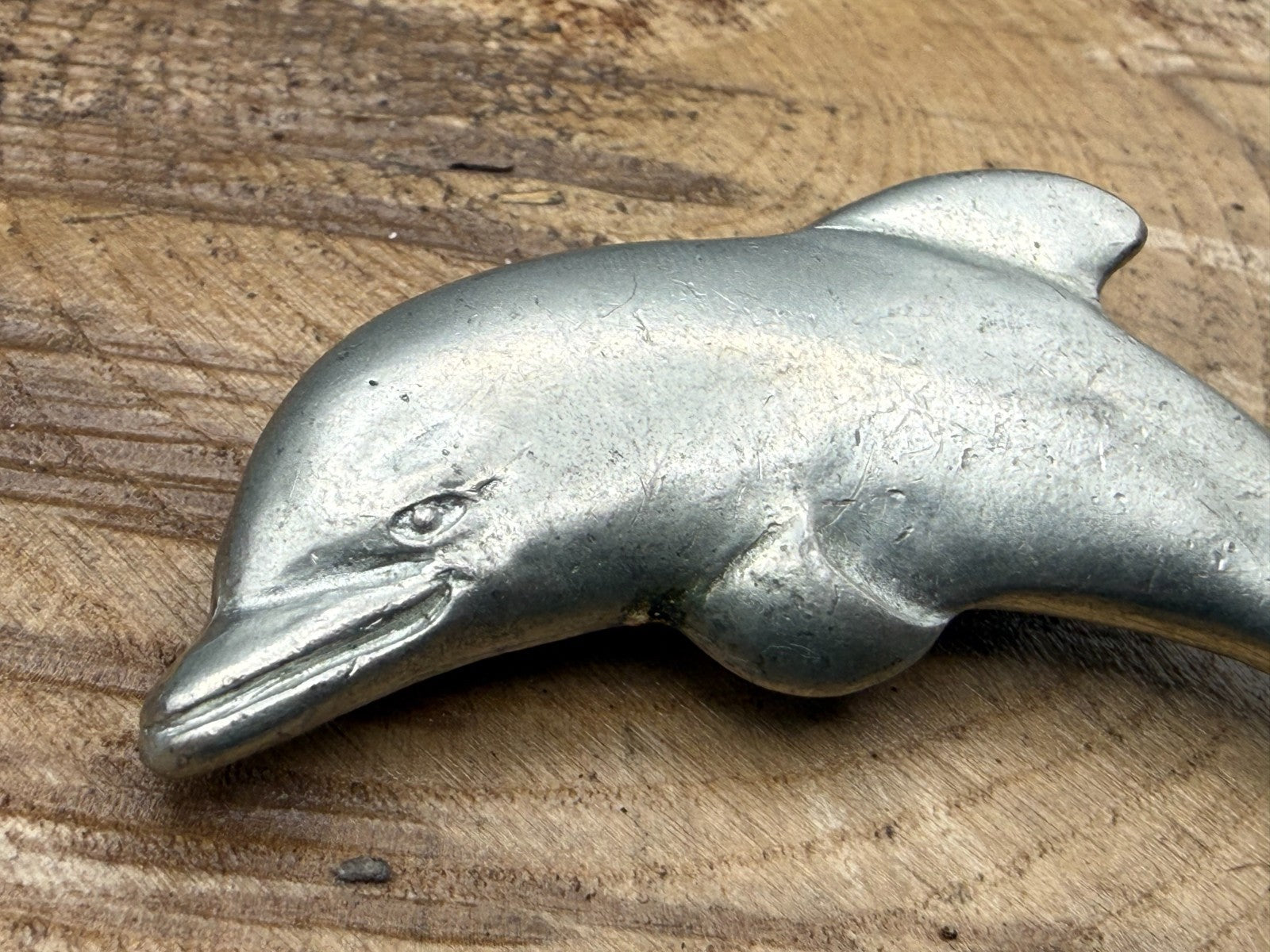 Vintage Dolphin Brooch by 'Seagull Pewter' Signed Canada 1989 Sealife Pin
