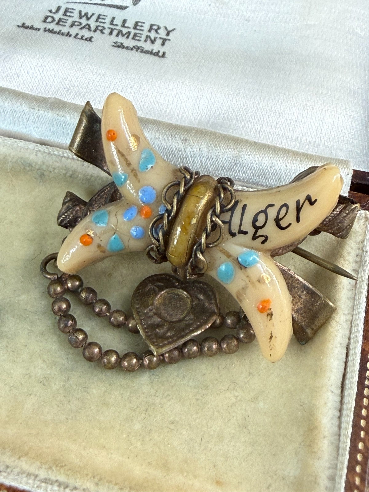 Antique Victorian Souvenir Sweetheart Brooch Alger Algeria Love Heart Pin