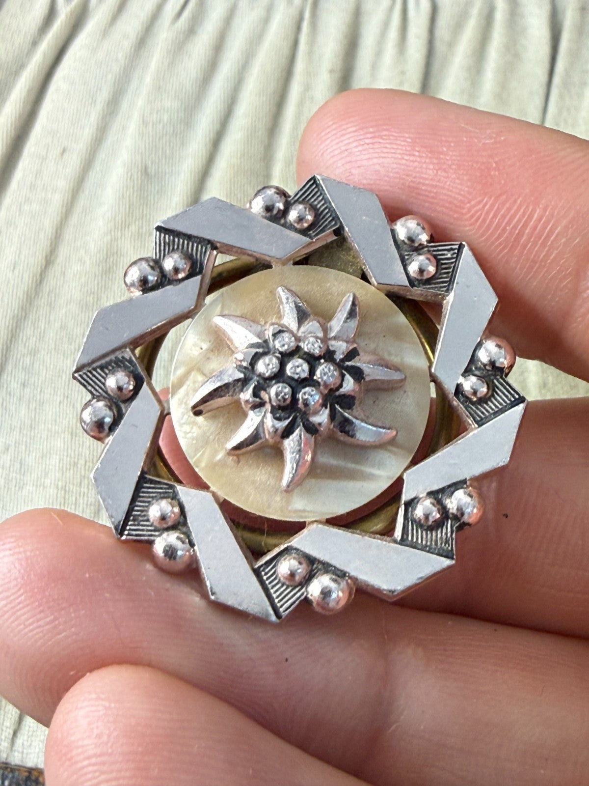 Vintage Edelweiss Scarf Clip Rose Gold Tone Alpine Flower Celluloid Pin