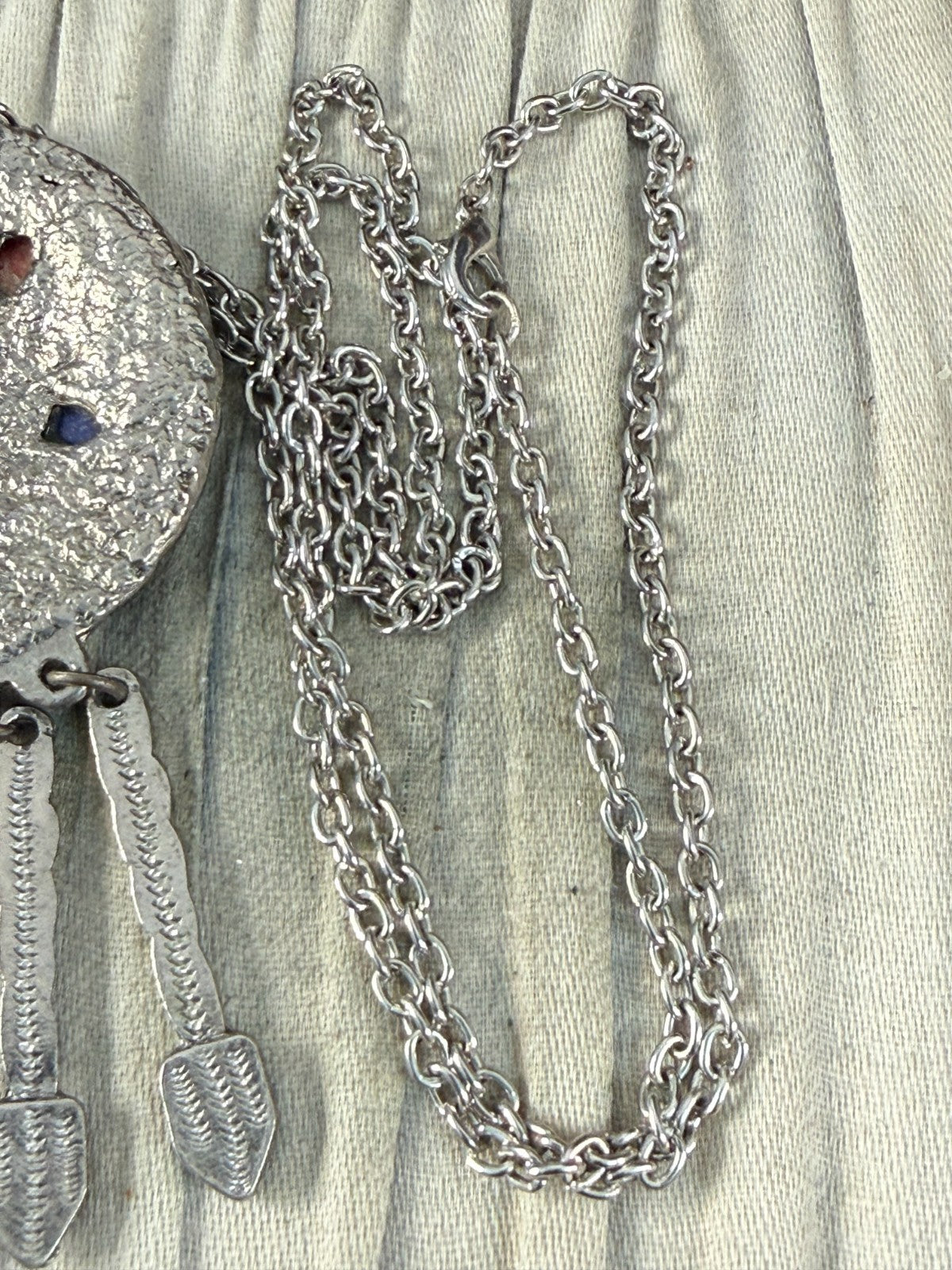 Vintage Silver Tone Celtic Knotwork Disc Pendant Necklace Multicolour Glass