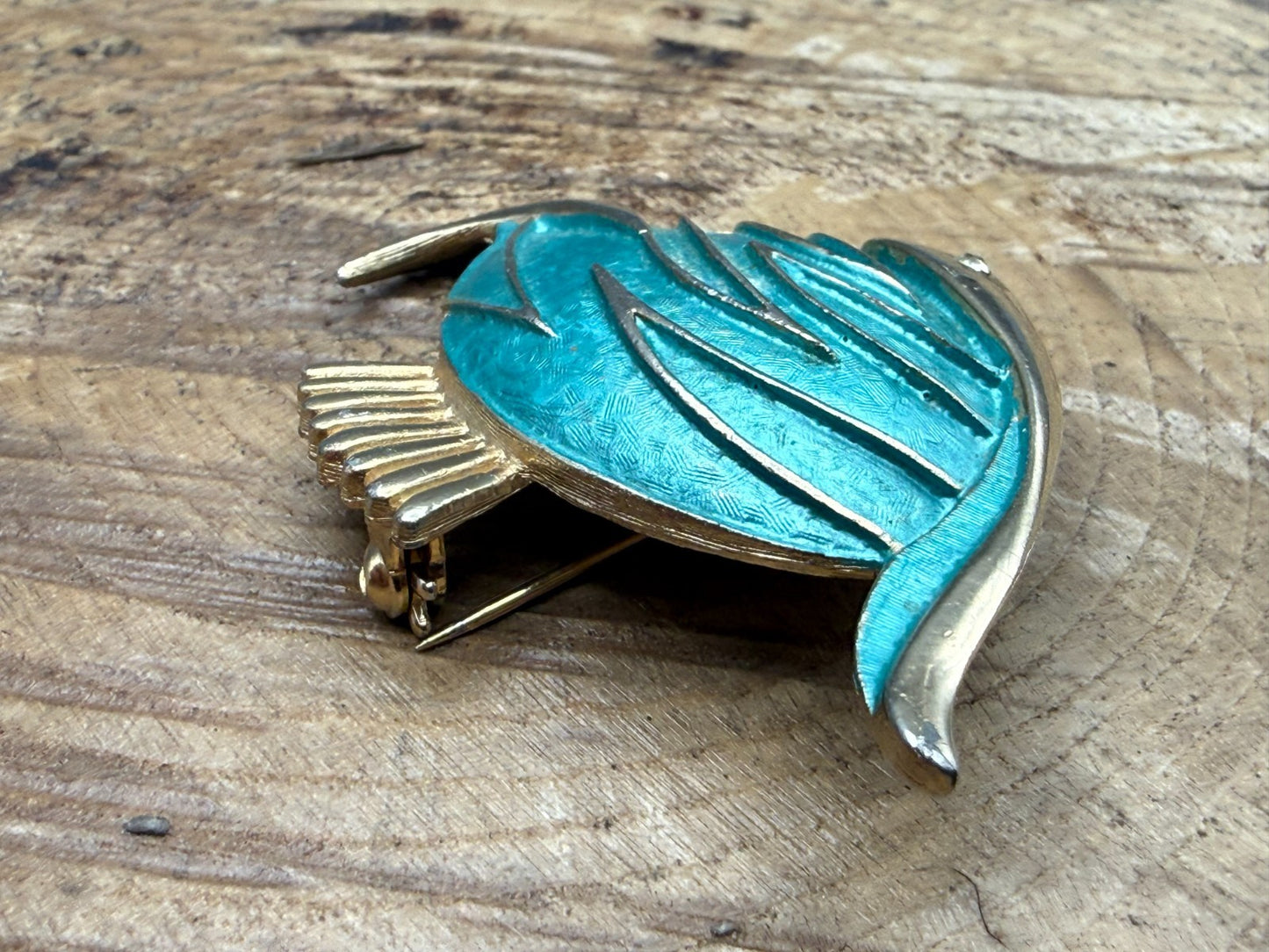 Vintage Pastelli Angel Fish Brooch Gold Tone Turquoise Pin Tropical Sealife