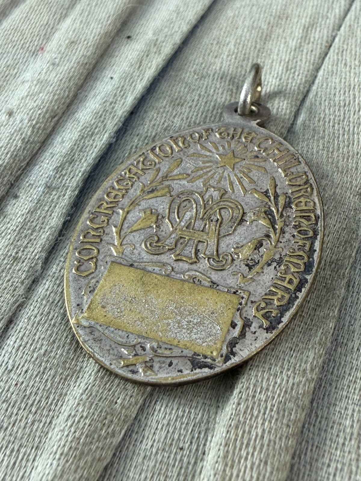 Vintage Children of Mary Sodality Medal Immaculate Conception Silver Tone Brass