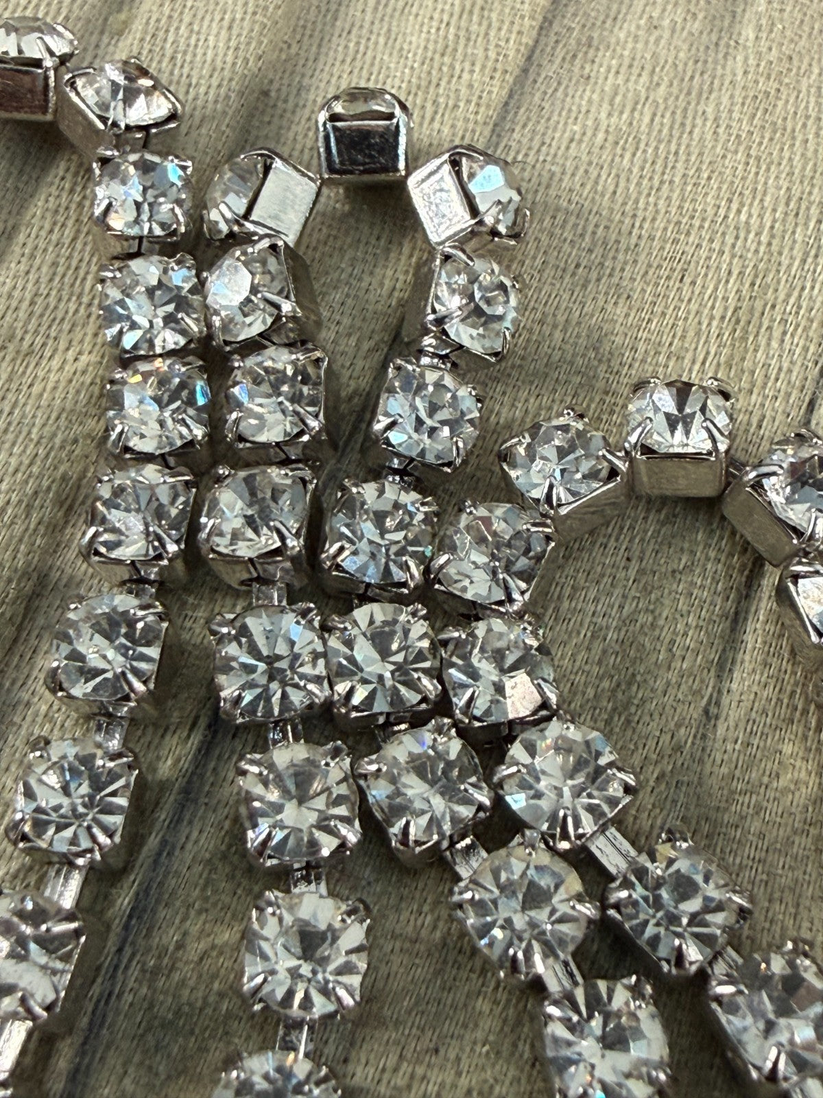 Vintage Sparkly Single Strand Collet Necklace 42cm Silver Tone Diamante Glass