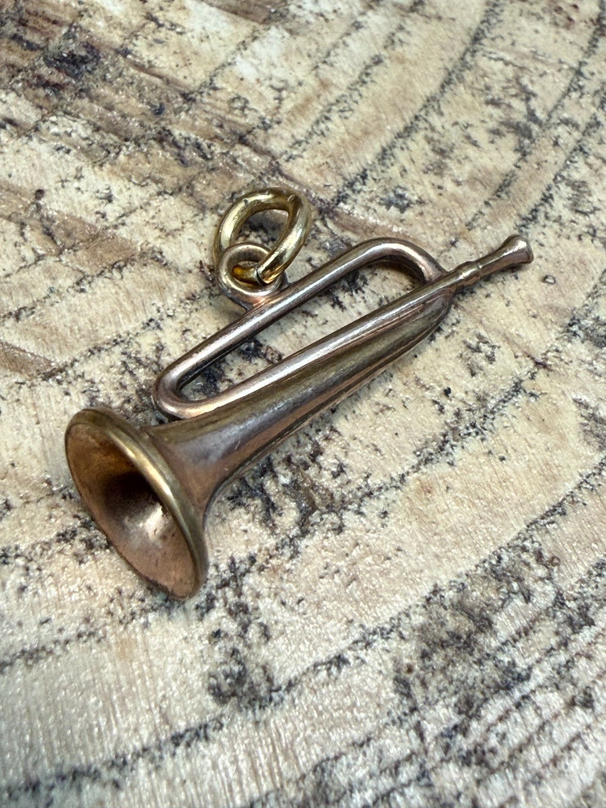 Antique Rolled Gold Bugle Pendant Musical Hunting Trumpet Charm Victorian